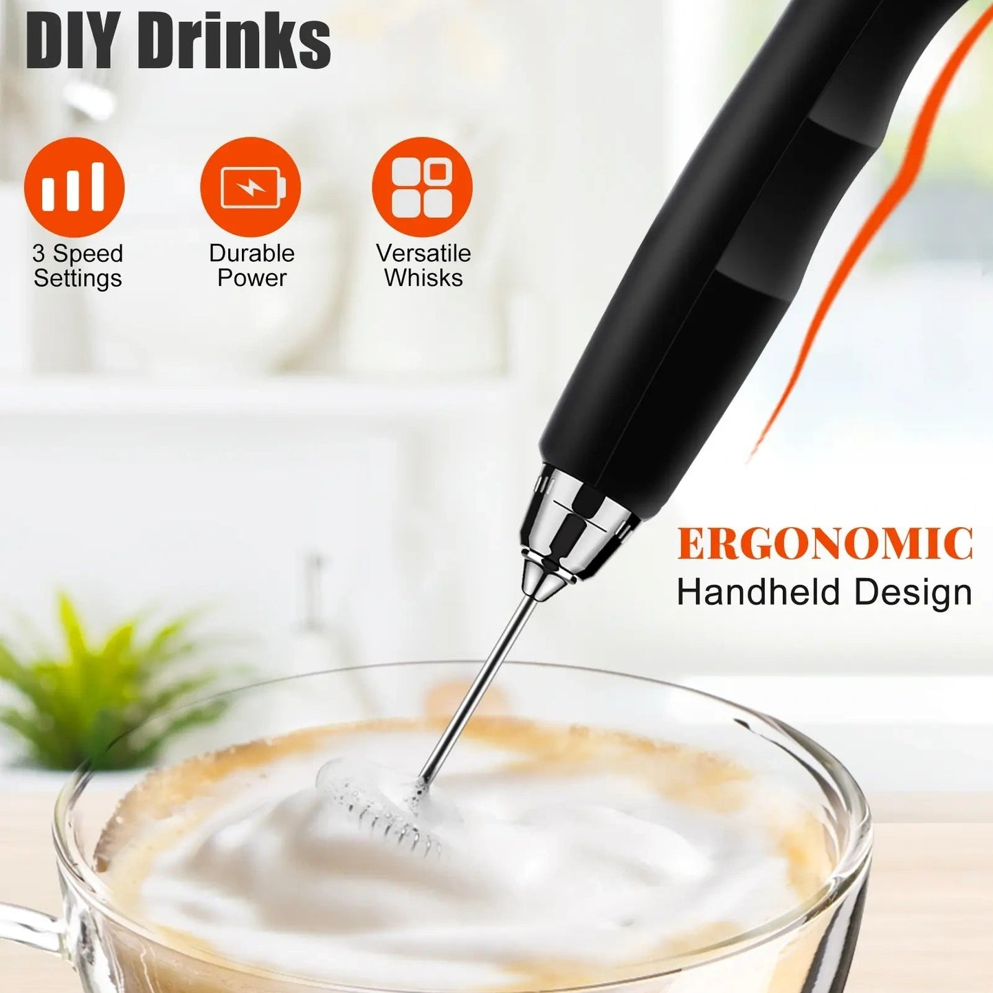 Rechargeable Milk Frother,CoffeeMixer,Frother Wand Drink Mixer