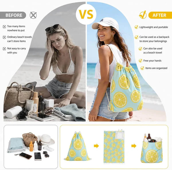 2-in-1 ConvertibleBeach Towel & DrawstringBackpack