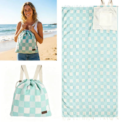 2-in-1 ConvertibleBeach Towel & DrawstringBackpack