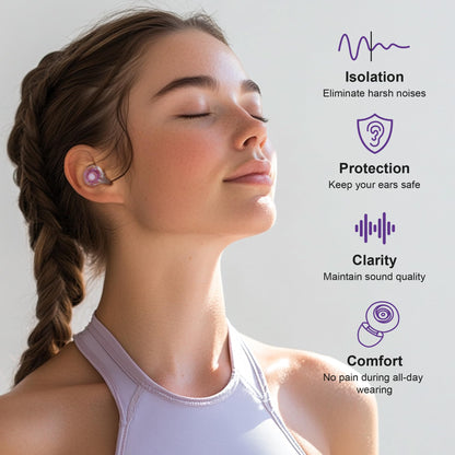 Yawsoy Purple Silicone In-Ear Ear Plugs, 2 Pack High Fidelity Ear Plugs for Concerts, Raves, Work, Musicians, 5 Pair Ear Tips in S/M/L, 18-25 dB Noise Cancelling